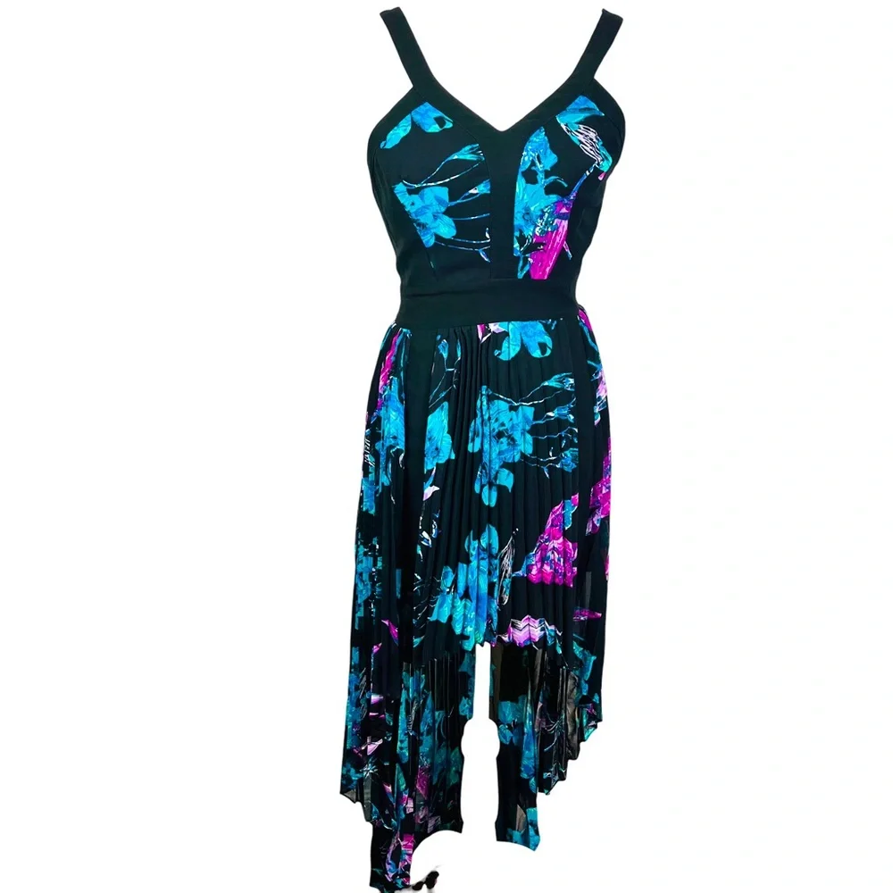 Bebe Black Floral Print High/Low Dress - Picture 2 of 10